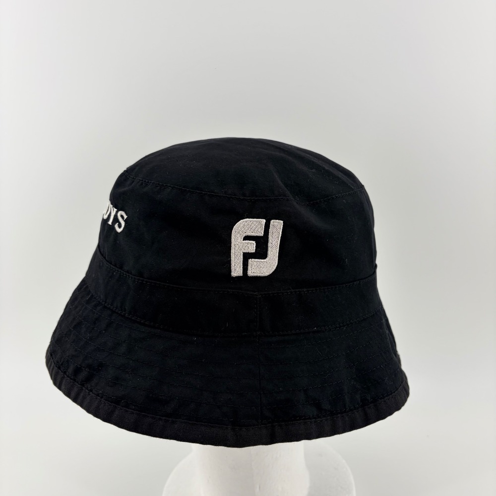 FootJoy DryJoys Mens Black Golf Bucket Hat Medium FJ Embroidered Sun Rain Cap - Picture 4 of 5